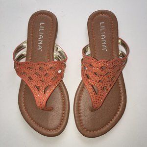 Liliana Orange Rhinestone Sandals Size 6